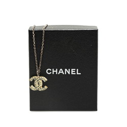 Chanel Coco Mark Rhinestone Necklace Clear Silver Plastic Metal Women's CHANEL