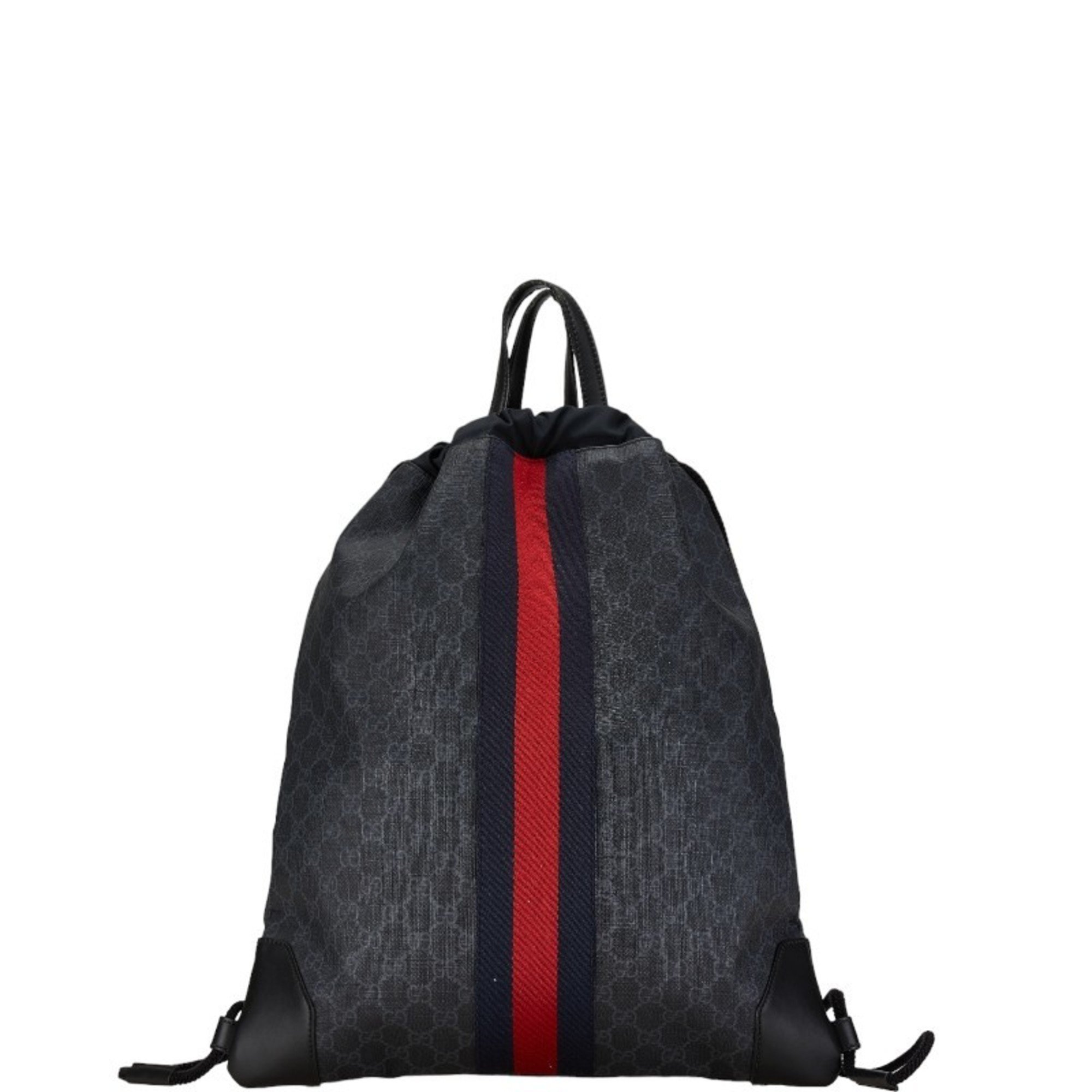 Gucci GG Supreme Sherry Line Drawstring Backpack 473872 Black Red PVC Leather Women's GUCCI