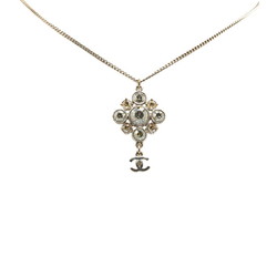 Chanel Coco Mark Rhinestone Necklace Silver Metal Women's CHANEL