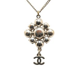 Chanel Coco Mark Rhinestone Necklace Silver Metal Women's CHANEL