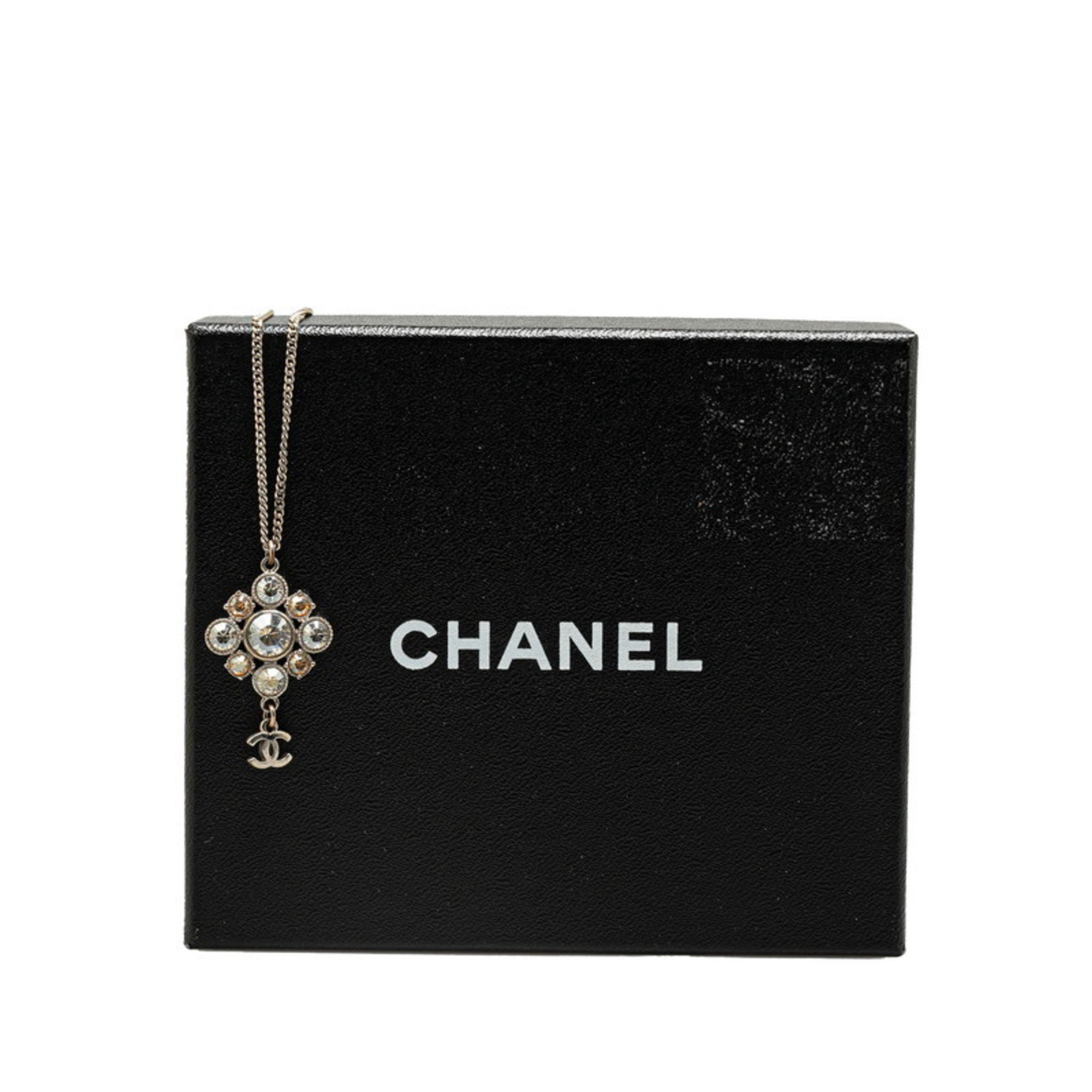 Chanel Coco Mark Rhinestone Necklace Silver Metal Women's CHANEL