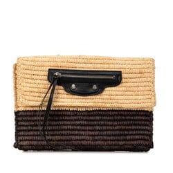 Balenciaga Clutch Bag Basket Beige Brown Raffia Leather Women's BALENCIAGA