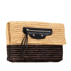 Balenciaga Clutch Bag Basket Beige Brown Raffia Leather Women's BALENCIAGA