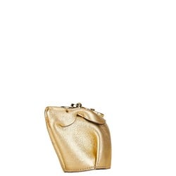 LOEWE Rabbit Motif Coin Case Gold Leather Women's