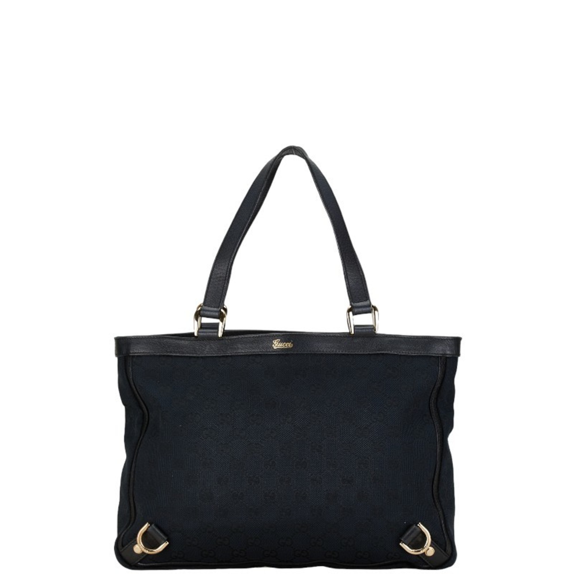 Gucci GG Canvas Tote Bag 170004 Black Leather Women's GUCCI