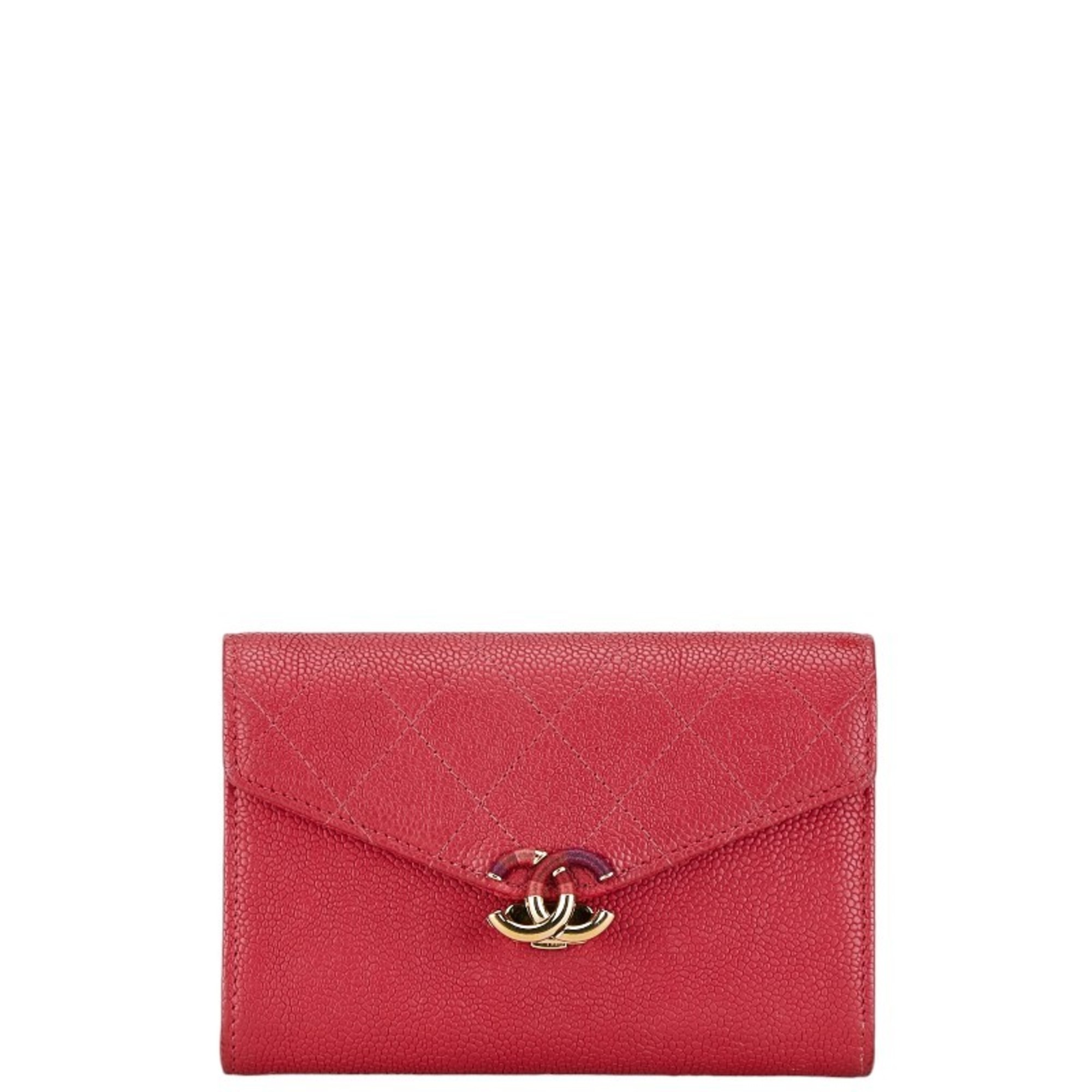 CHANEL Coco Mark Flap Wallet Pink Caviar Skin Women's