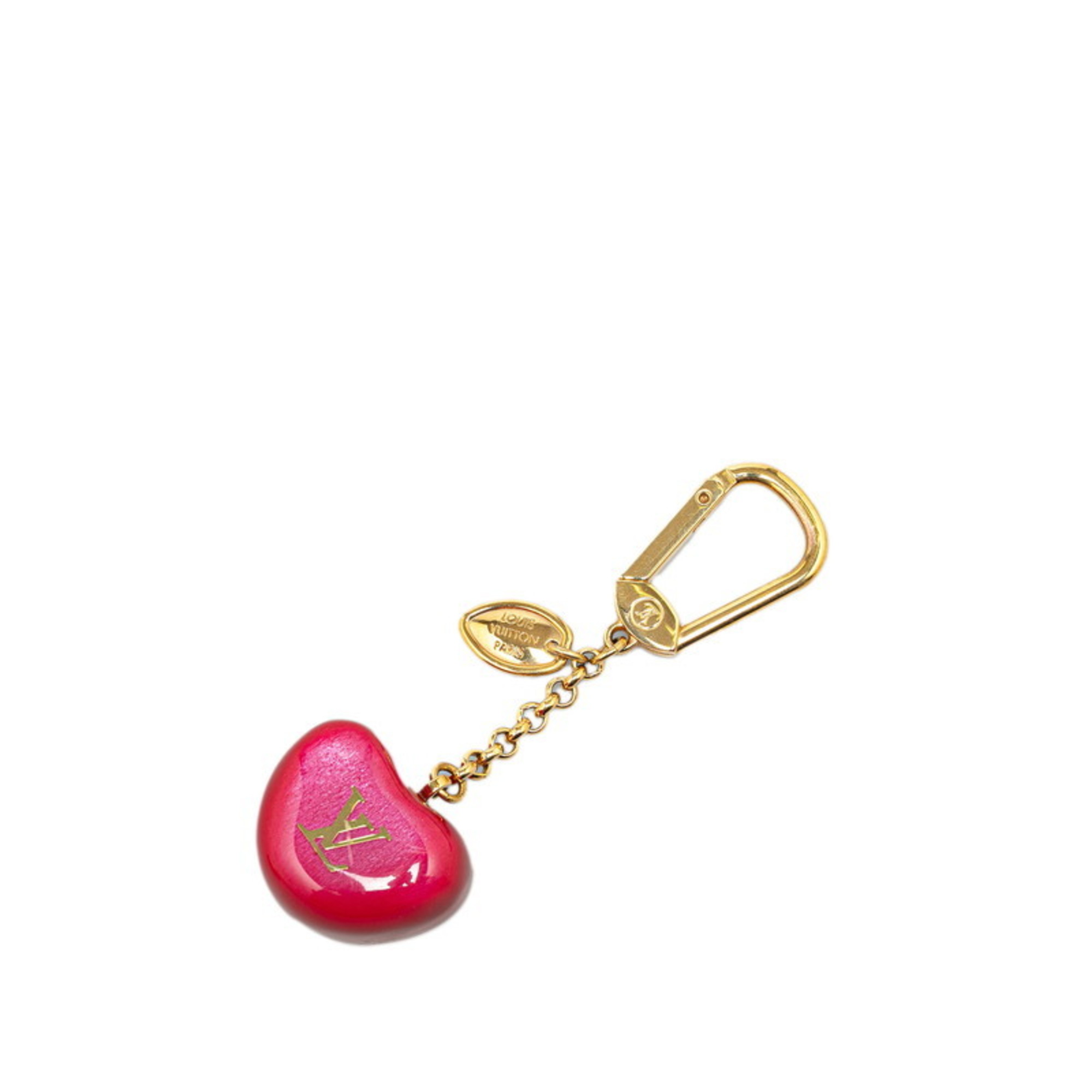 Louis Vuitton Porte Cle Pomme Heart Apple Charm Keychain M66495 Red Gold Plated Women's LOUIS VUITTON