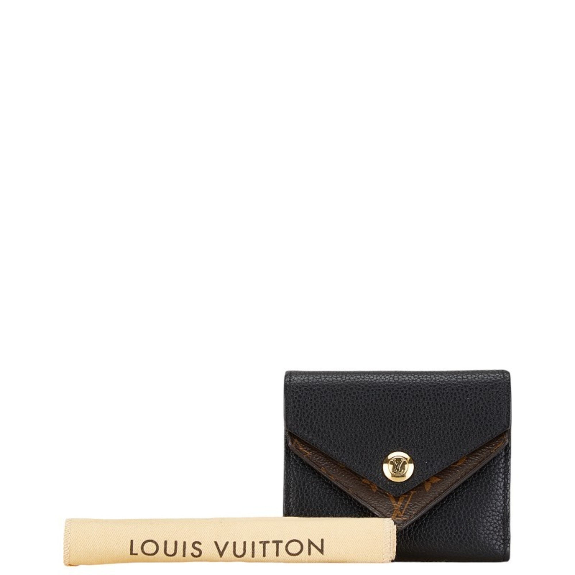 Louis Vuitton Portefeuille Double V Compact Tri-fold Wallet M64420 Noir Brown Leather PVC Women's LOUIS VUITTON