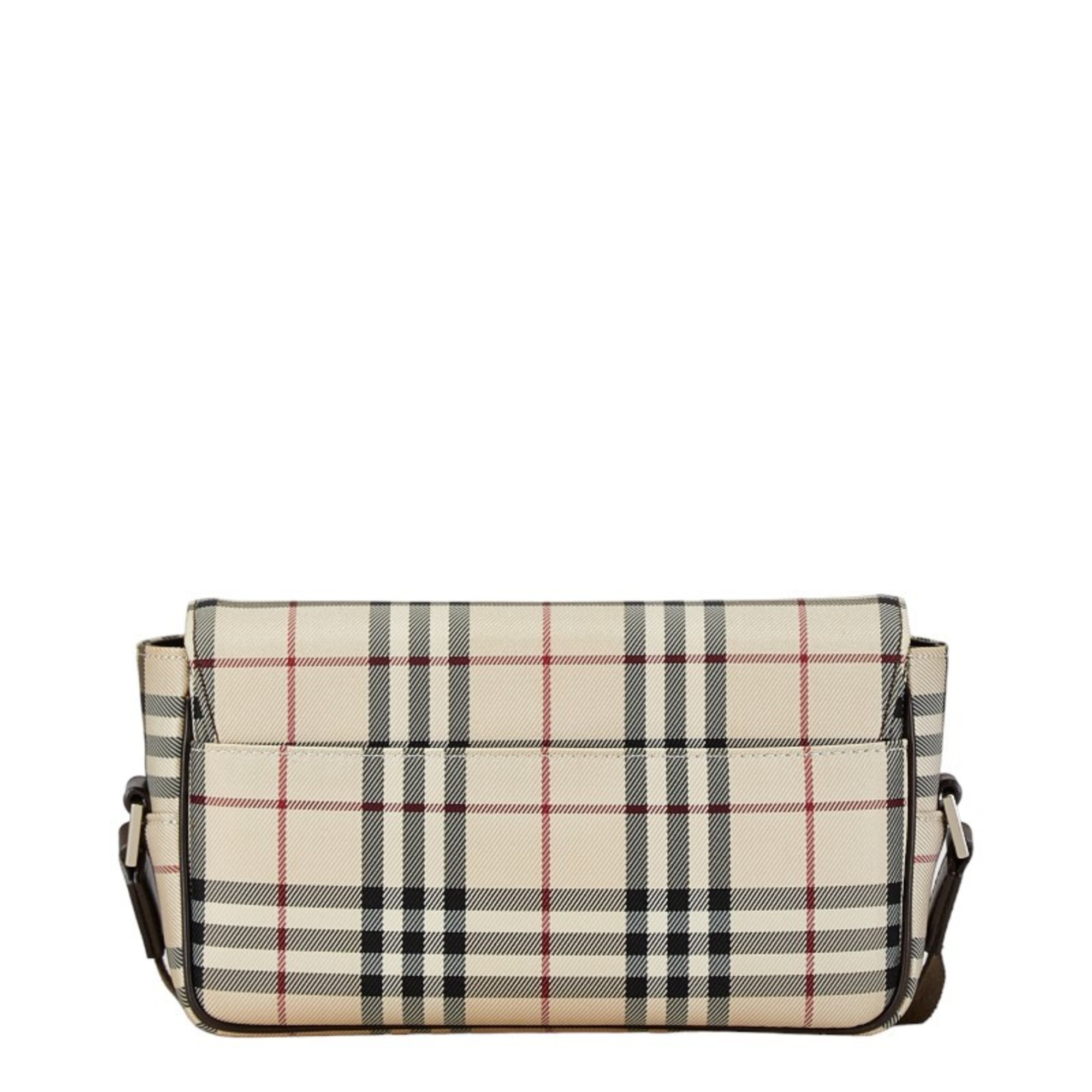 Burberry Nova Check Plate Shoulder Bag Beige Brown Canvas Leather Women's BURBERRY