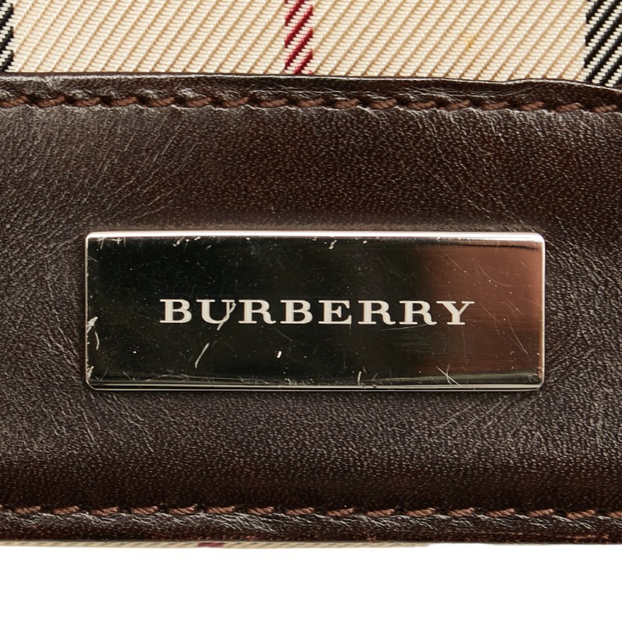 Burberry Nova Check Plate Shoulder Bag Beige Brown Canvas Leather Women's BURBERRY