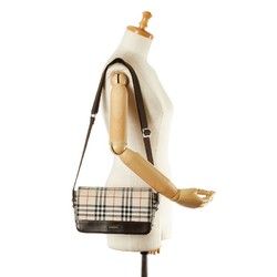 Burberry Nova Check Plate Shoulder Bag Beige Brown Canvas Leather Women's BURBERRY