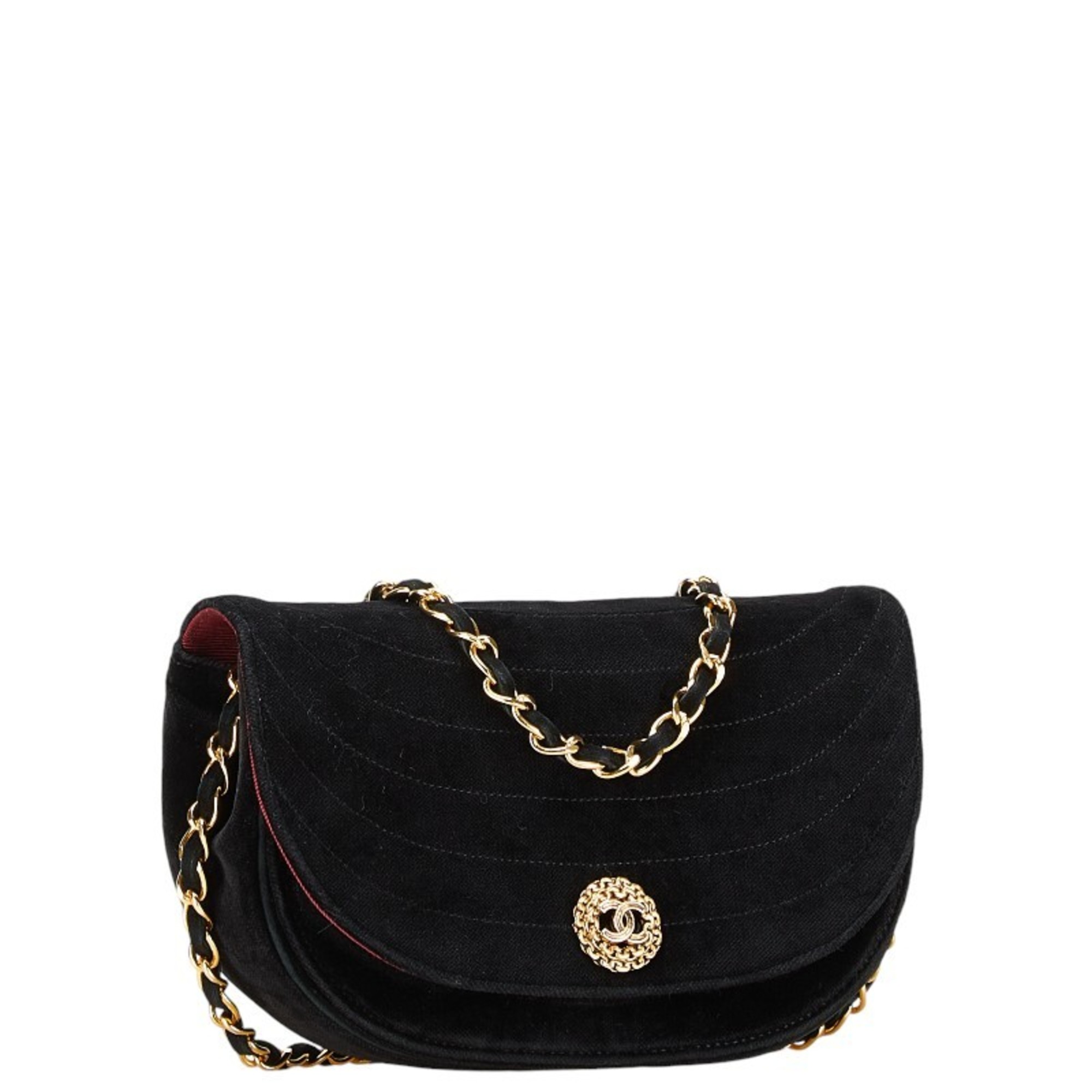 Chanel Half Moon Coco Mark Chain Shoulder Bag Black Suede Women's CHANEL