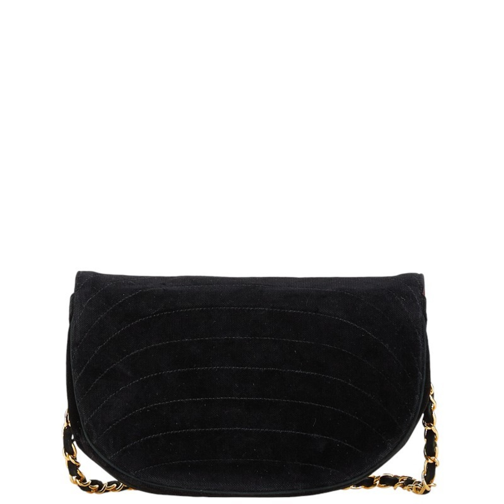 Chanel Half Moon Coco Mark Chain Shoulder Bag Black Suede Women's CHANEL