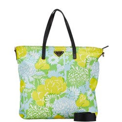 Prada Triangle Plate Flower Motif Handbag Shoulder Bag Green Yellow Multicolor Nylon Leather Women's PRADA