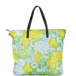 Prada Triangle Plate Flower Motif Handbag Shoulder Bag Green Yellow Multicolor Nylon Leather Women's PRADA