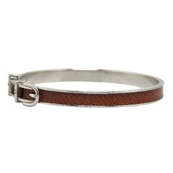 Hermes Boucle Cellier Bangle Silver Brown Metal Leather Women's HERMES