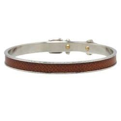 Hermes Boucle Cellier Bangle Silver Brown Metal Leather Women's HERMES