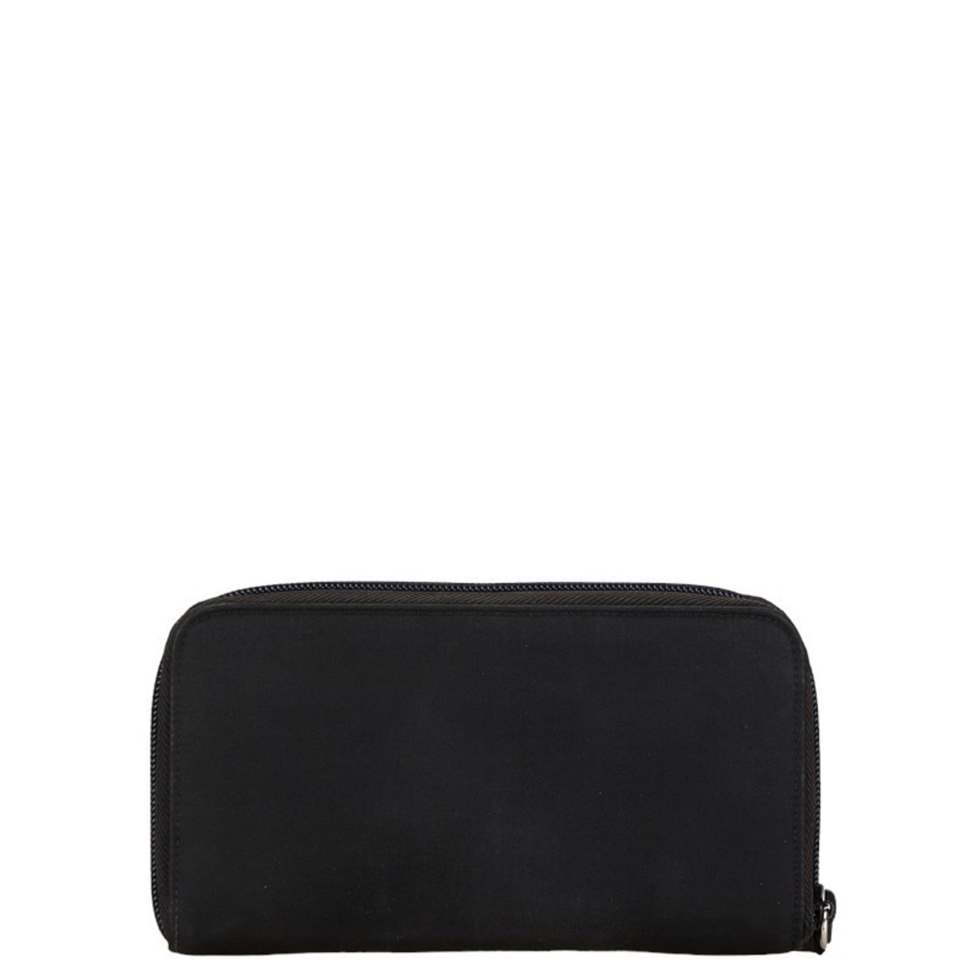 Prada Triangle Plate Round Long Wallet Black Nylon Women's PRADA