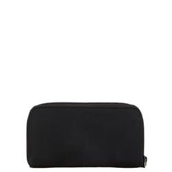 Prada Triangle Plate Round Long Wallet Black Nylon Women's PRADA