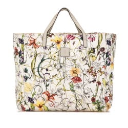 Gucci Flower Motif Tote Bag 284721 White Green Multicolor Canvas Leather Women's GUCCI