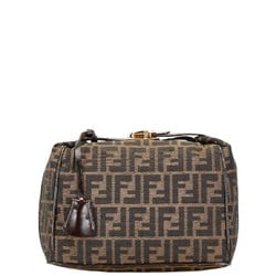 FENDI ZUCCA VANITY BAG BROWN CANVAS LEATHER WOMEN'S