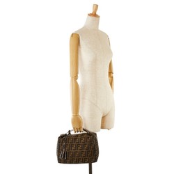 FENDI ZUCCA VANITY BAG BROWN CANVAS LEATHER WOMEN'S