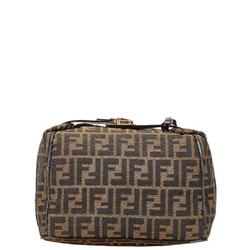 FENDI ZUCCA VANITY BAG BROWN CANVAS LEATHER WOMEN'S