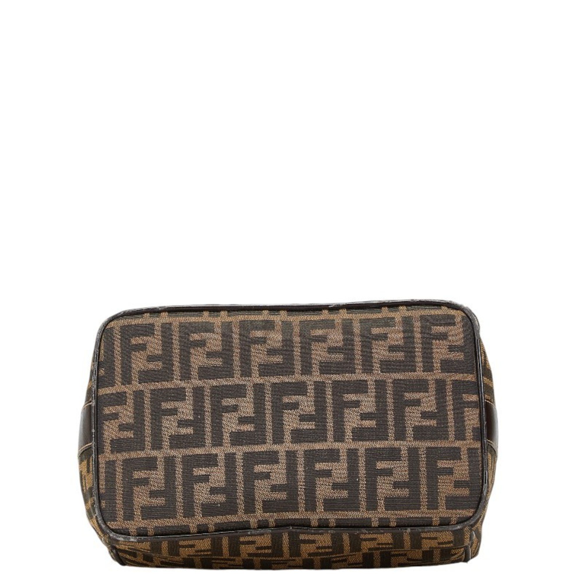 FENDI ZUCCA VANITY BAG BROWN CANVAS LEATHER WOMEN'S