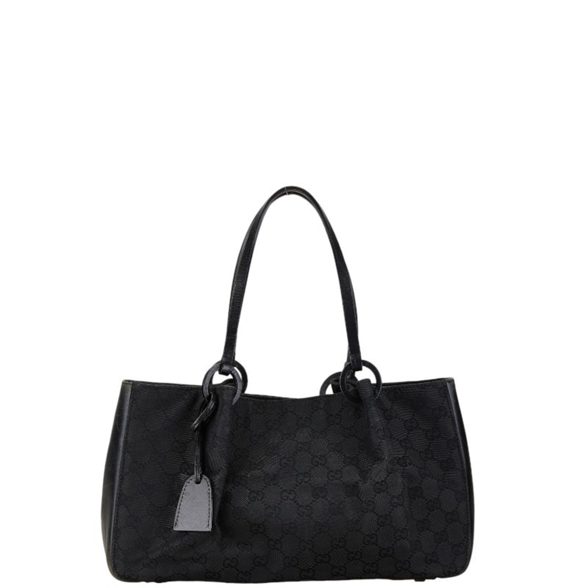 Gucci GG Canvas Handbag Tote Bag 94898 Black Leather Women's GUCCI