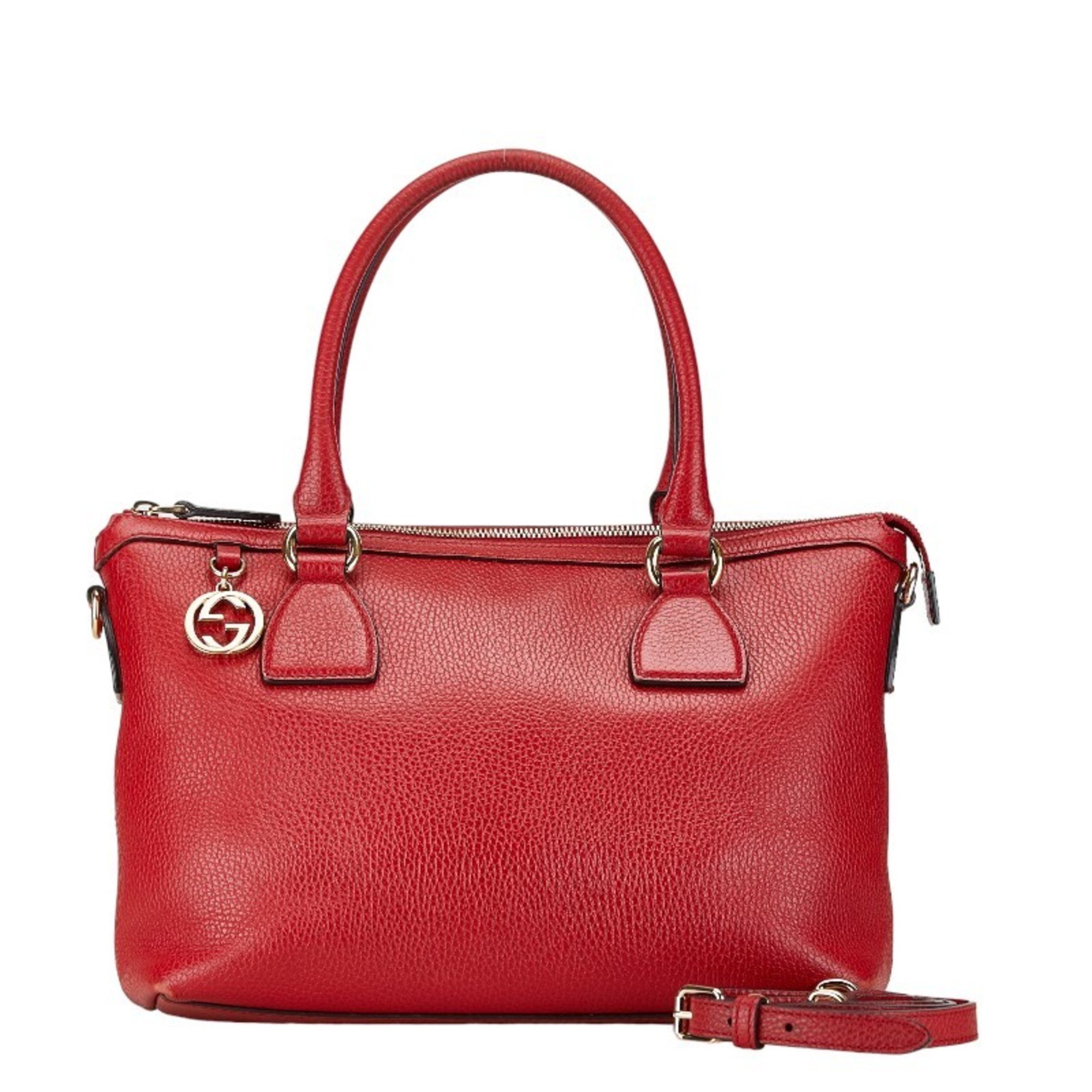 Gucci Interlocking G Handbag Shoulder Bag 449659 Red Leather Women's GUCCI