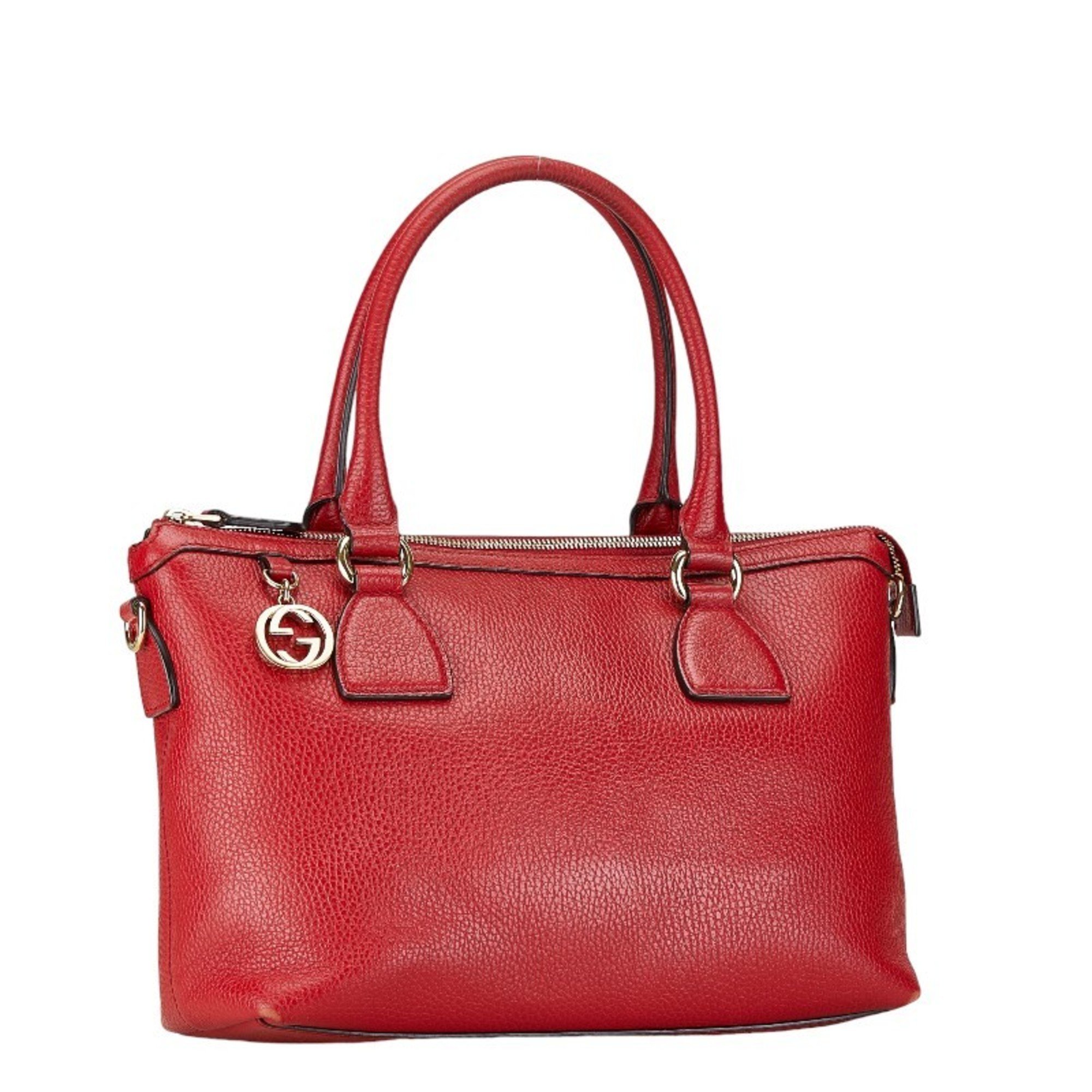 Gucci Interlocking G Handbag Shoulder Bag 449659 Red Leather Women's GUCCI