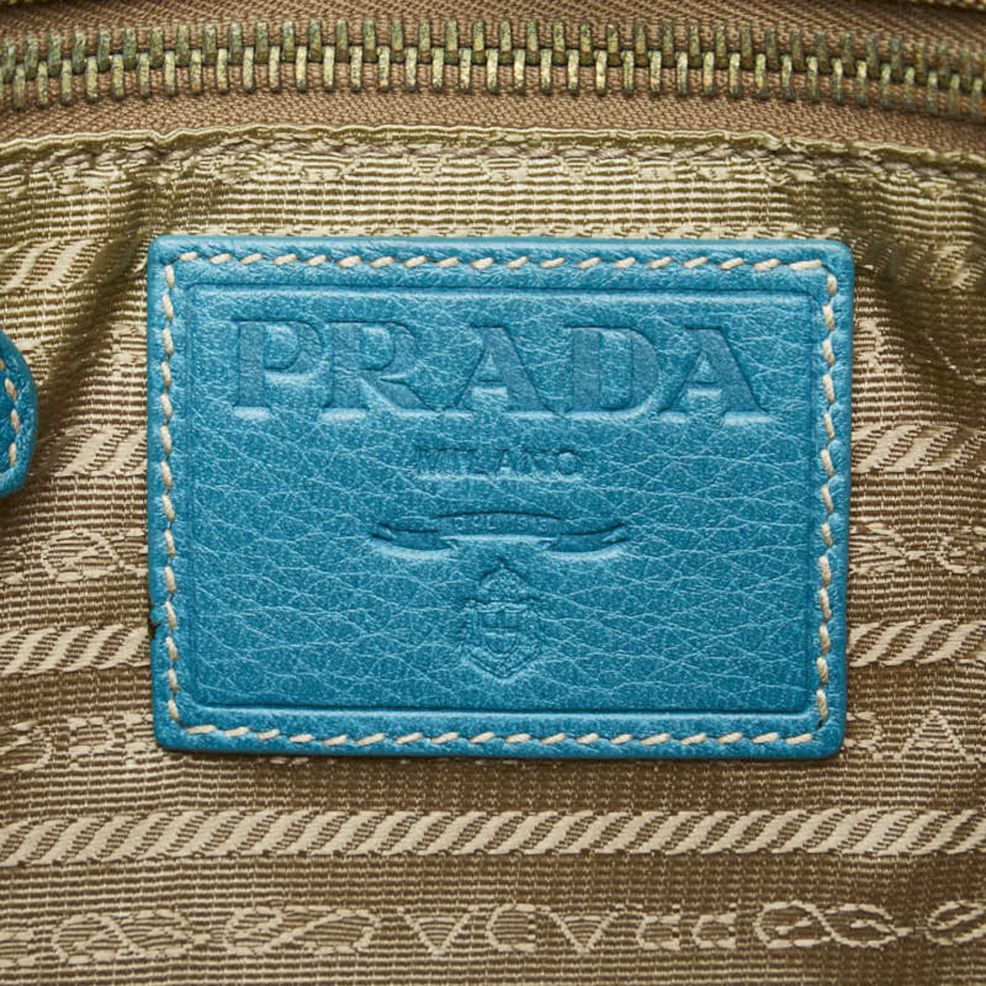 Prada Canapa Handbag Shoulder Bag Green Beige Canvas Leather Women's PRADA