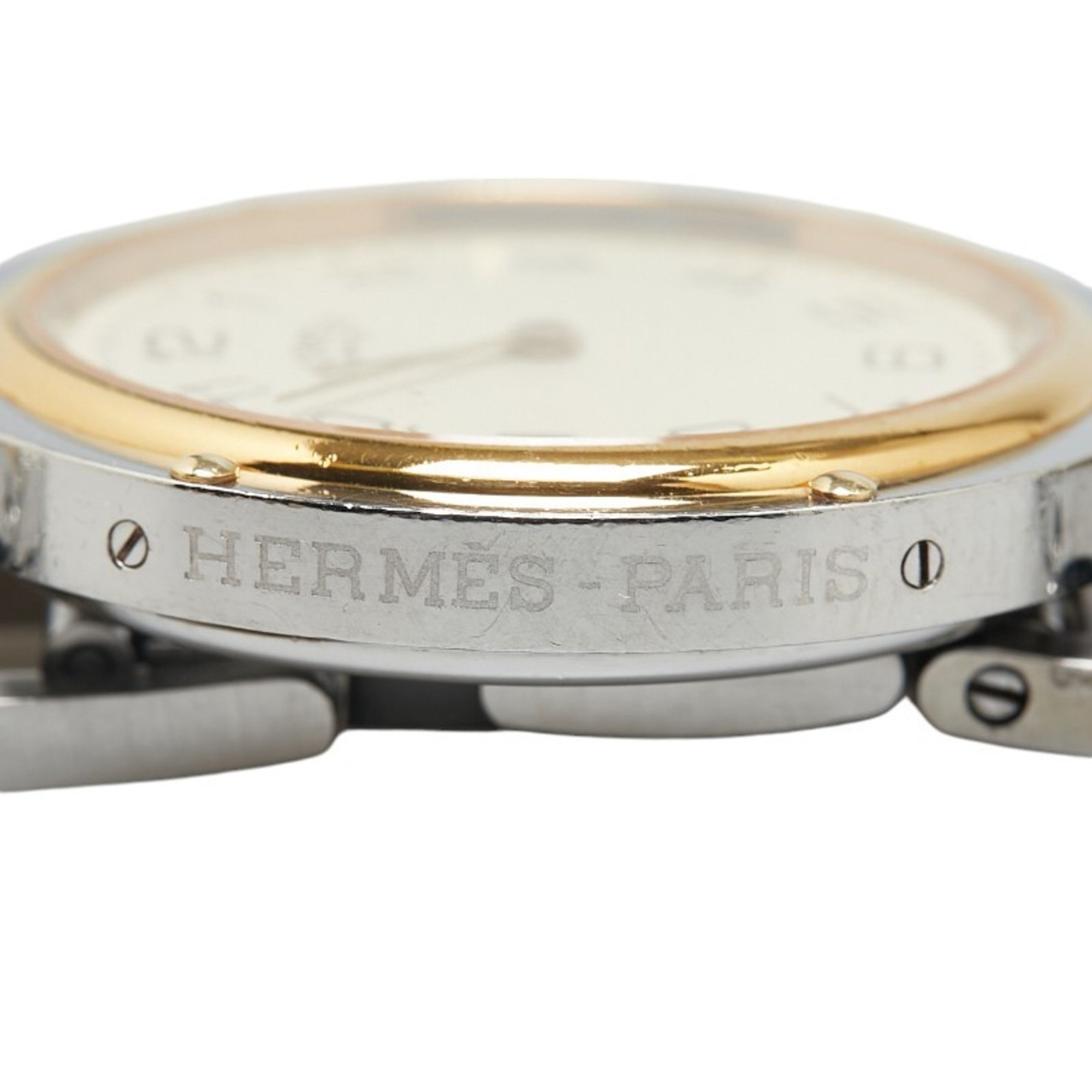 Hermes Clipper Watch CL4.220 Quartz Ivory Dial Stainless Steel Plated Women's HERMES