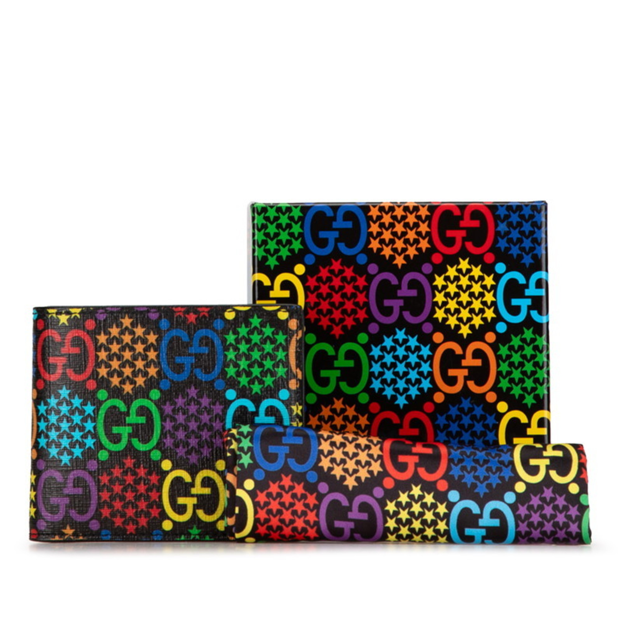 Gucci GG Psychedelic Bi-fold Wallet 601089 Black Multicolor PVC Women's GUCCI