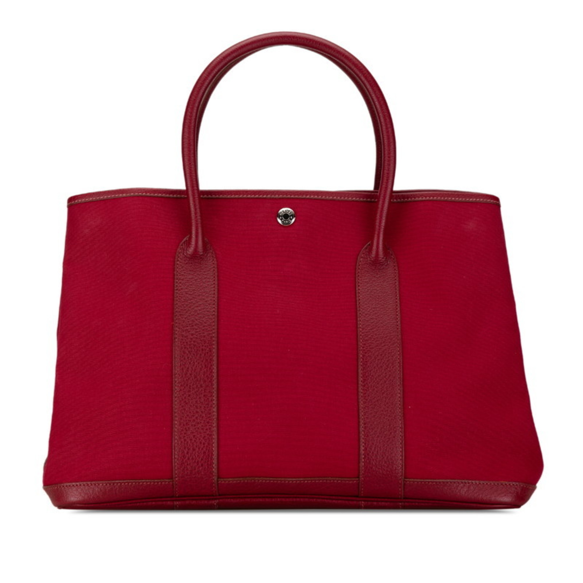 Hermes Garden PM Tote Bag Wine Red Toile H Leather Women's HERMES