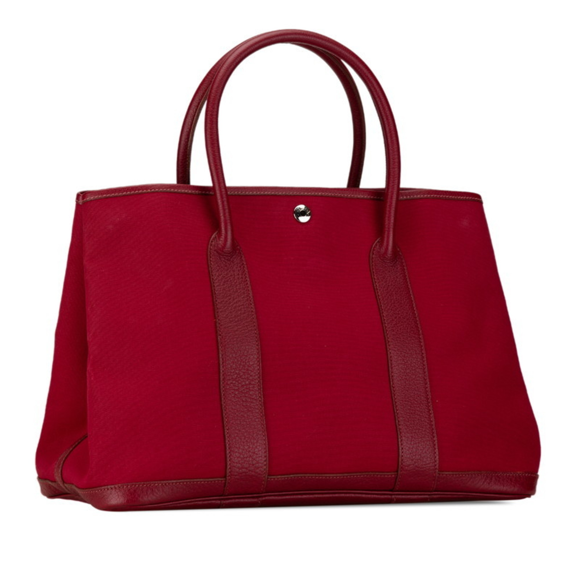 Hermes Garden PM Tote Bag Wine Red Toile H Leather Women's HERMES