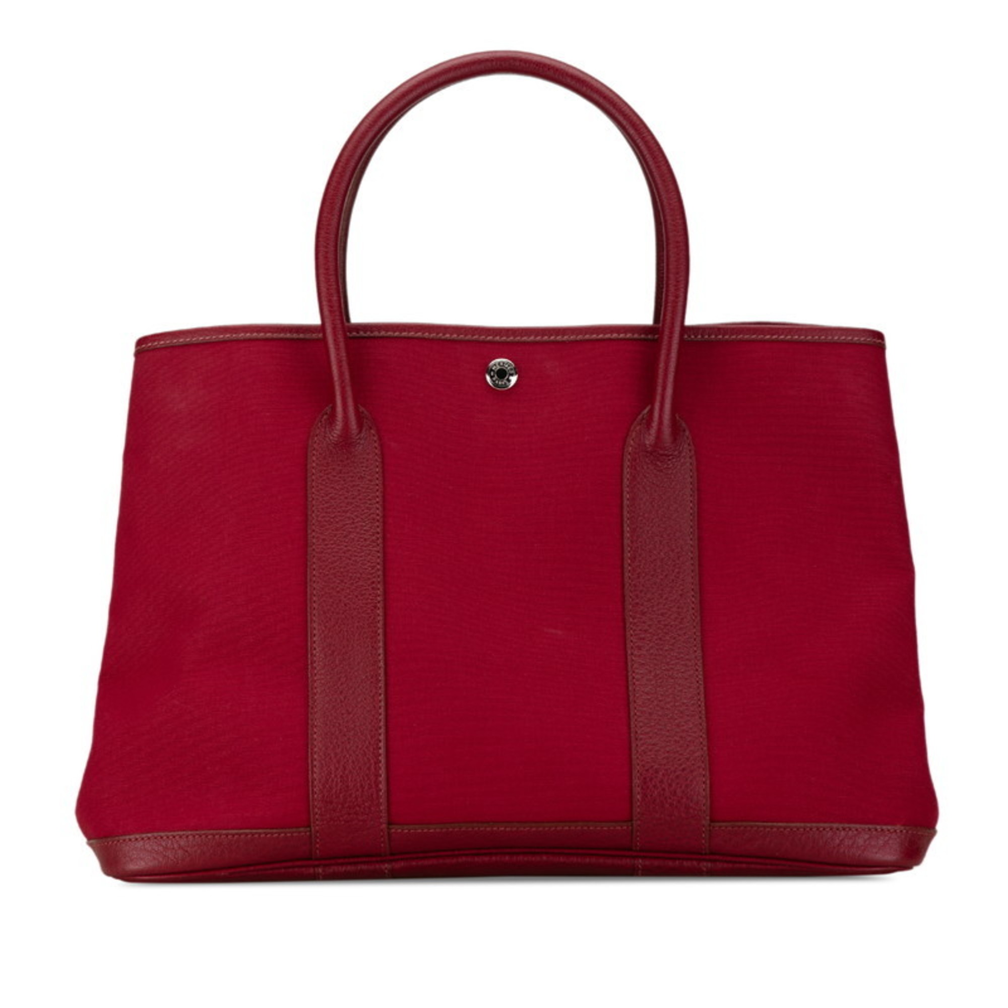 Hermes Garden PM Tote Bag Wine Red Toile H Leather Women's HERMES