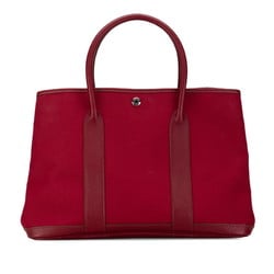 Hermes Garden PM Tote Bag Wine Red Toile H Leather Women's HERMES