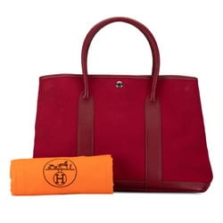 Hermes Garden PM Tote Bag Wine Red Toile H Leather Women's HERMES