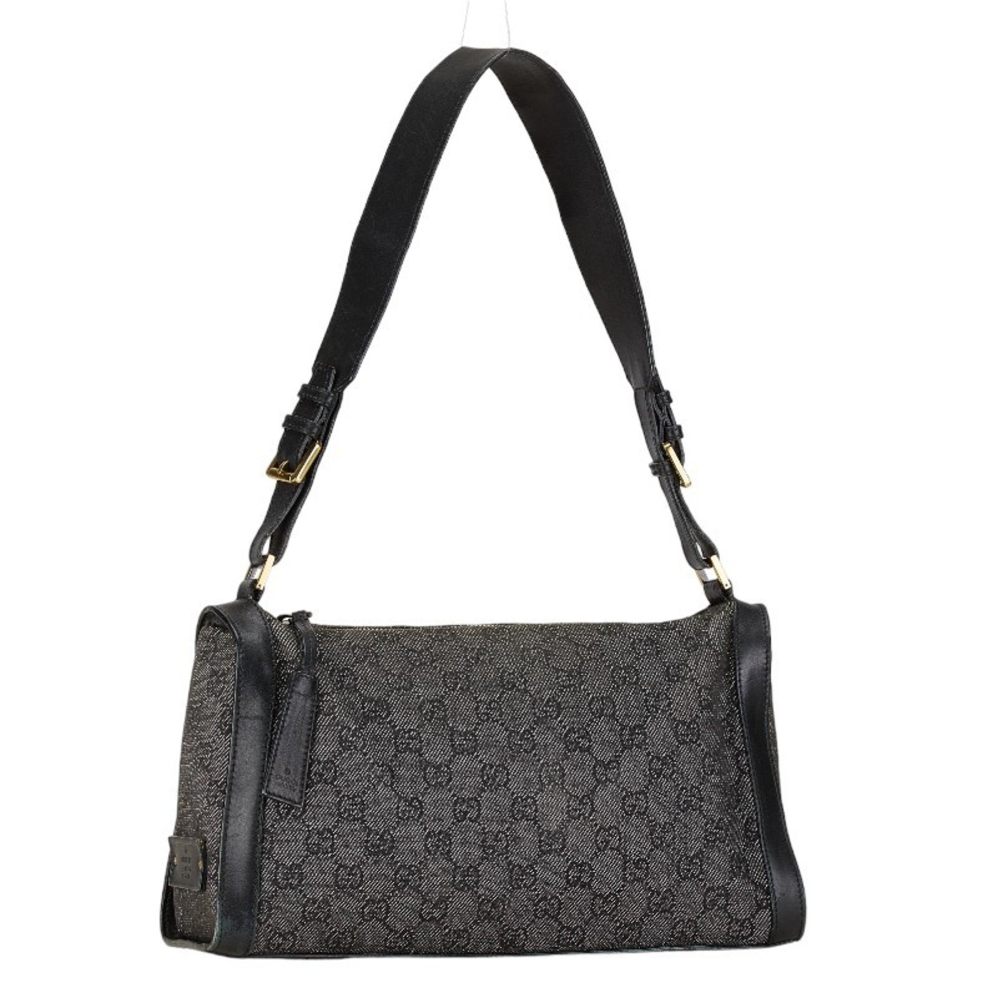 Gucci GG Canvas One Shoulder Bag 92706 Black Leather Women's GUCCI