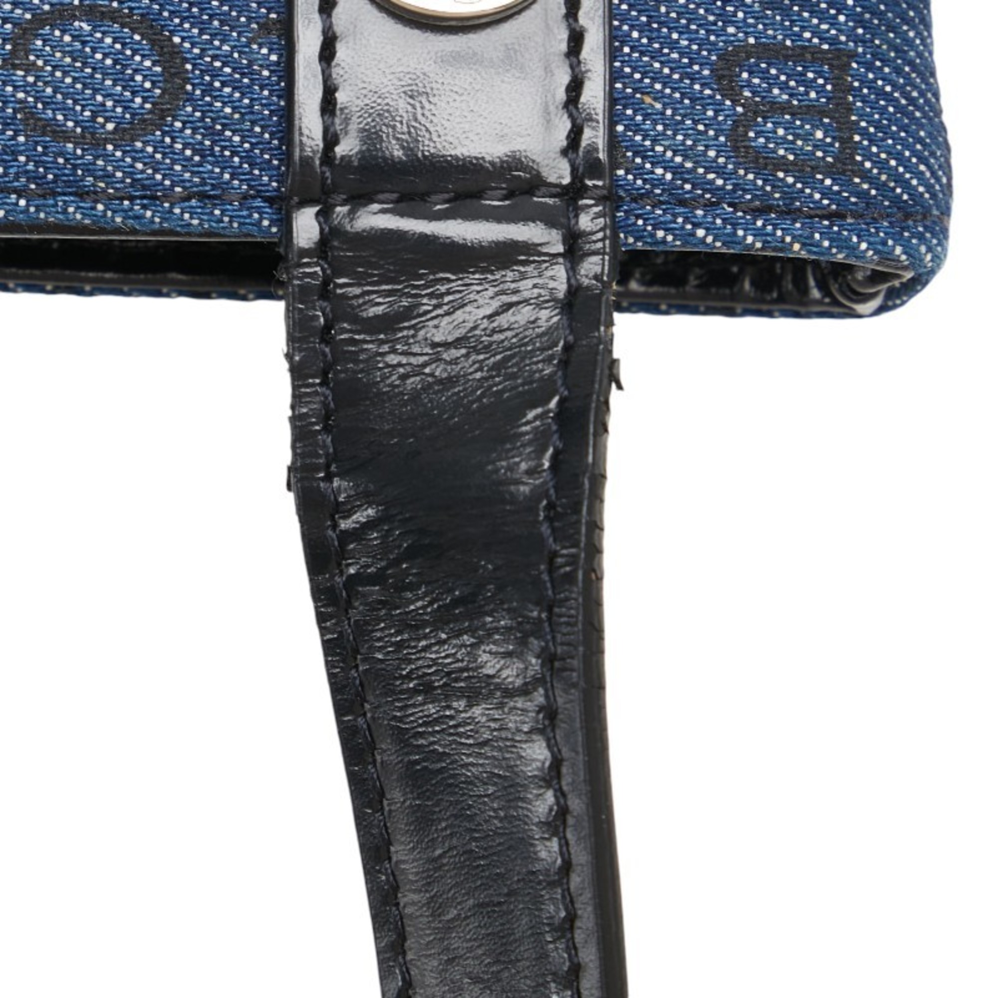 BVLGARI Mania Shoulder Bag Denim Blue Canvas Leather Women's