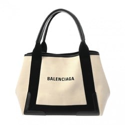 BALENCIAGA Navy Cabas S White/Black 339933 Women's Canvas Leather Handbag