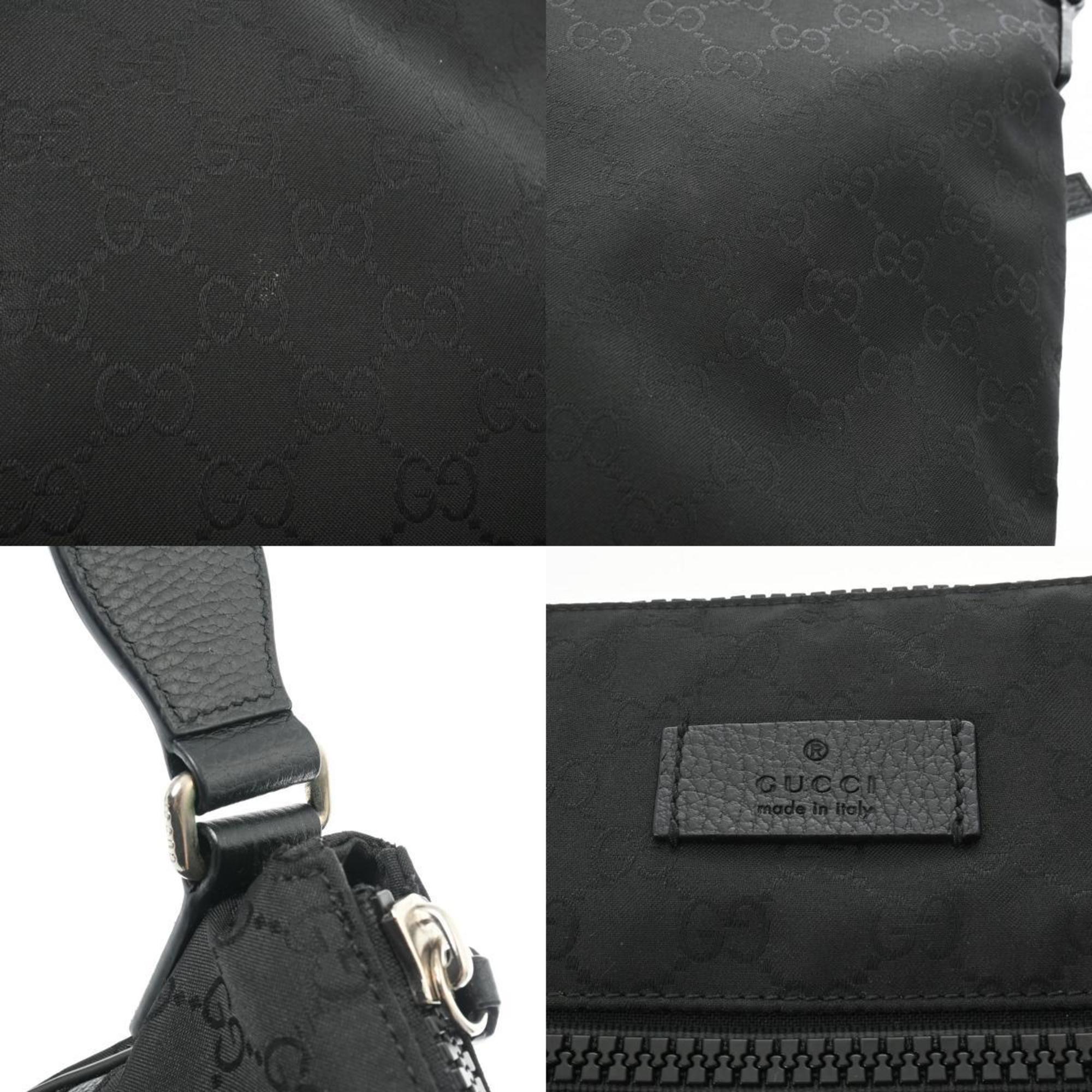 GUCCI GG Nylon Black Grey 493075 Unisex Leather Shoulder Bag