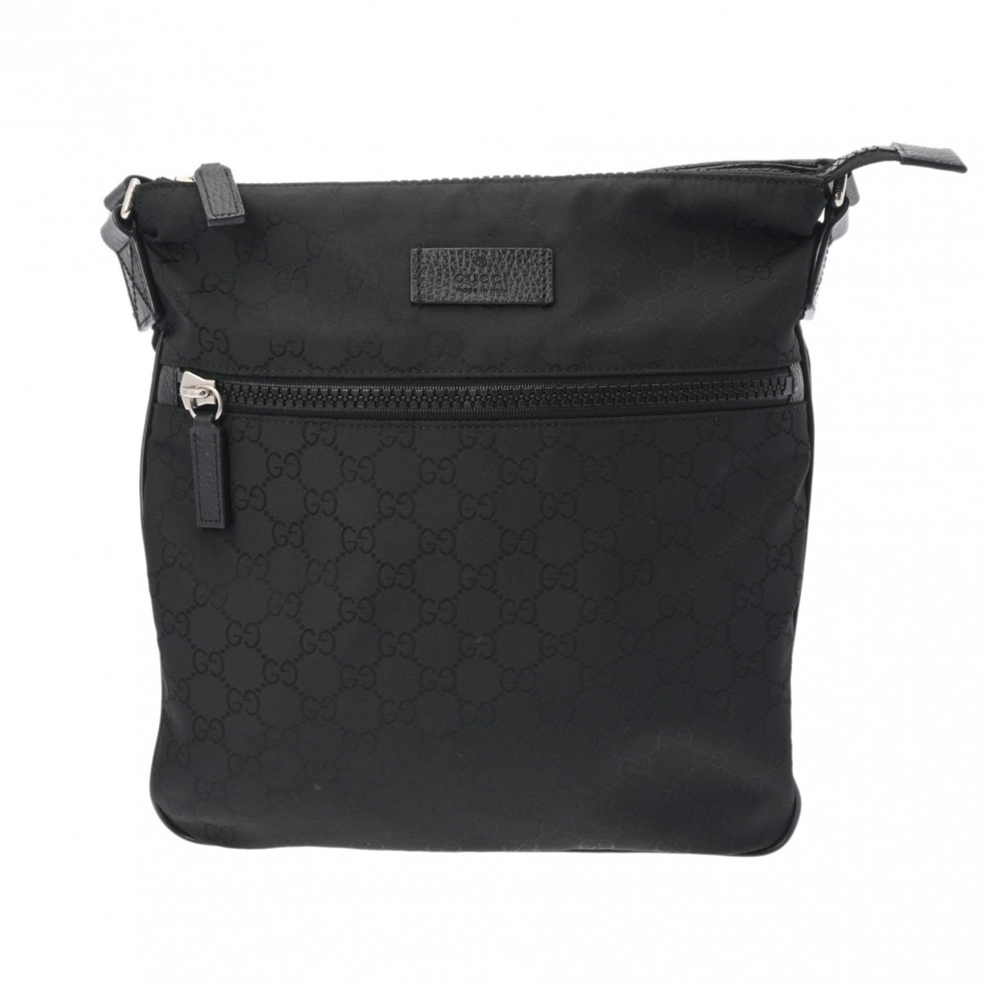 GUCCI GG Nylon Black Grey 493075 Unisex Leather Shoulder Bag