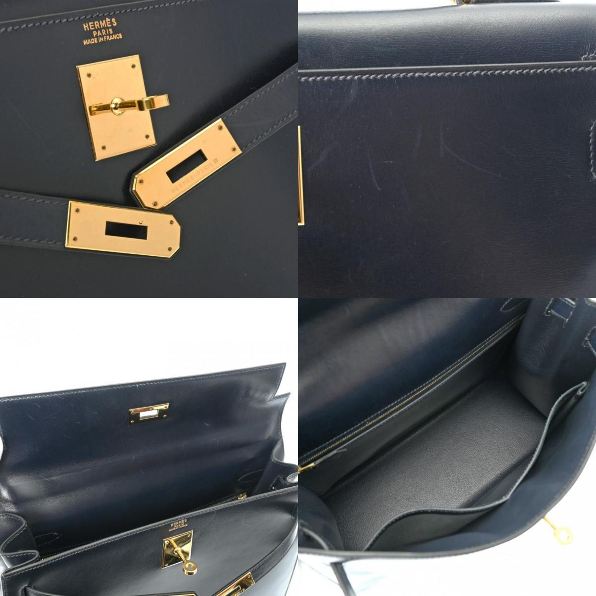 HERMES Kelly 32 Outside stitching Blue indigo E stamp (around 2001) Women's box calf handbag