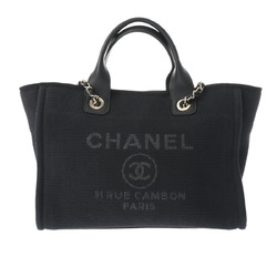 CHANEL Deauville Tote Black/Navy AS3257 Women's Canvas Leather Shoulder Bag