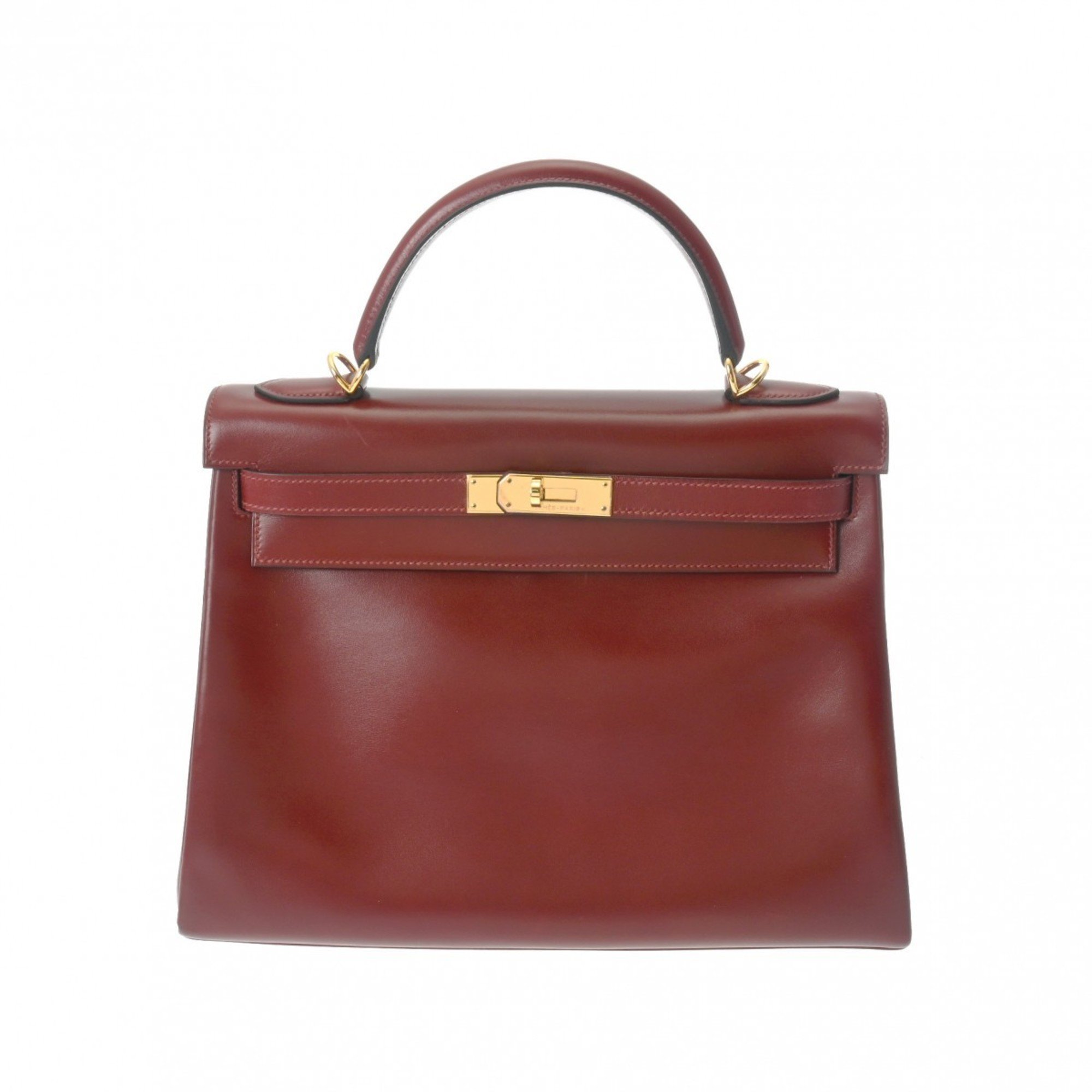 HERMES Kelly 32 Inner Stitching Rouge H G Stamp (around 2003) Women's Box Calf Handbag