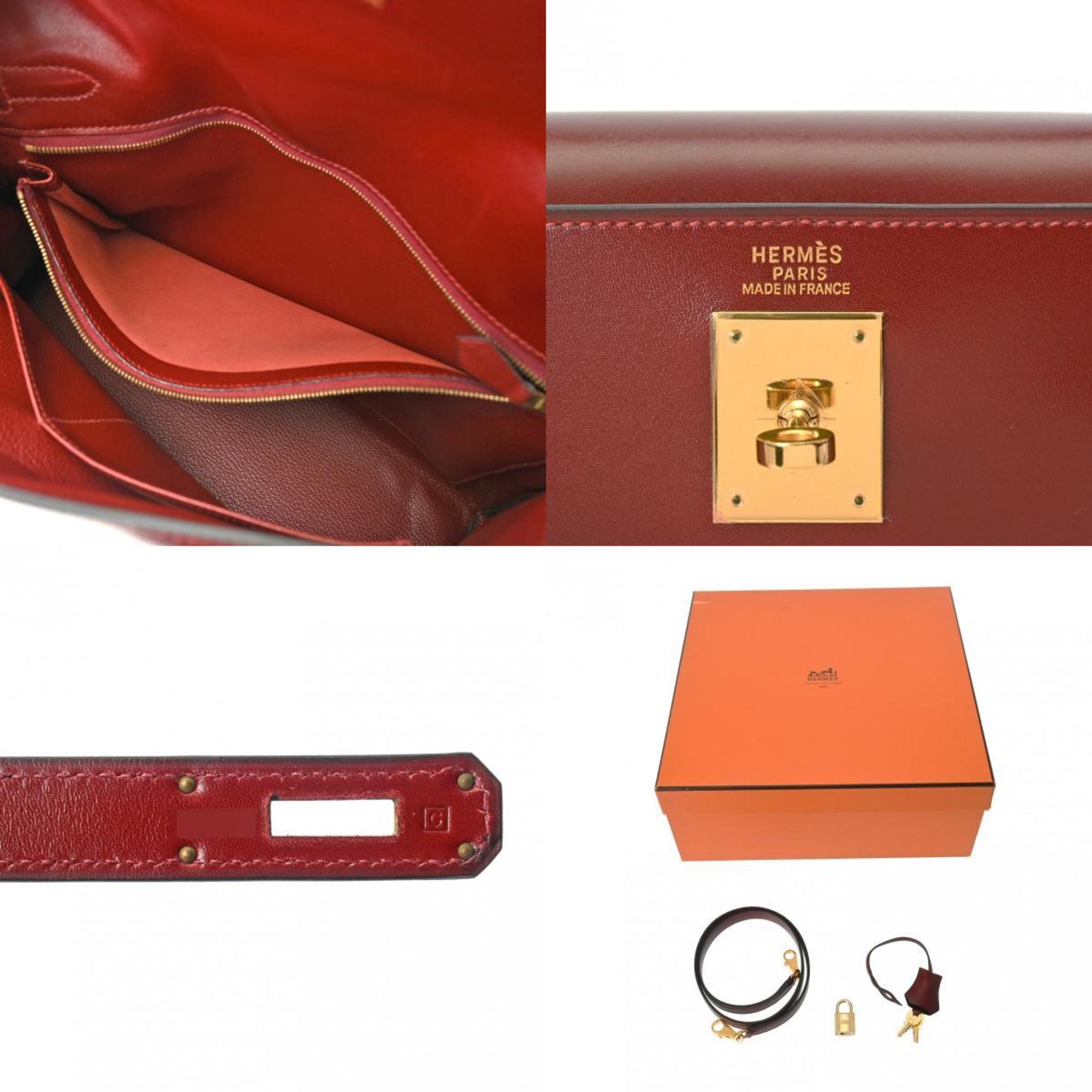 HERMES Kelly 32 Inner Stitching Rouge H G Stamp (around 2003) Women's Box Calf Handbag