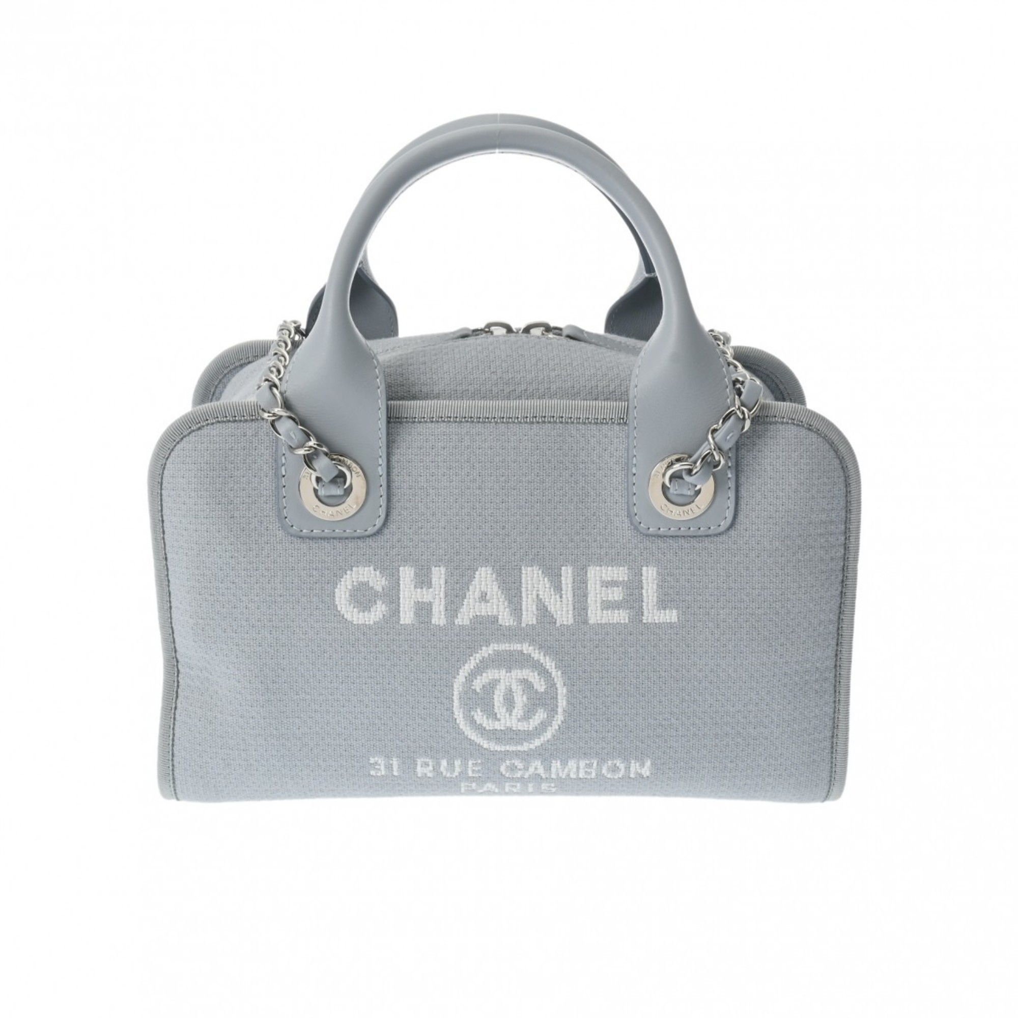 CHANEL Deauville Bowling Bag Blue A92749 Women's Canvas Handbag