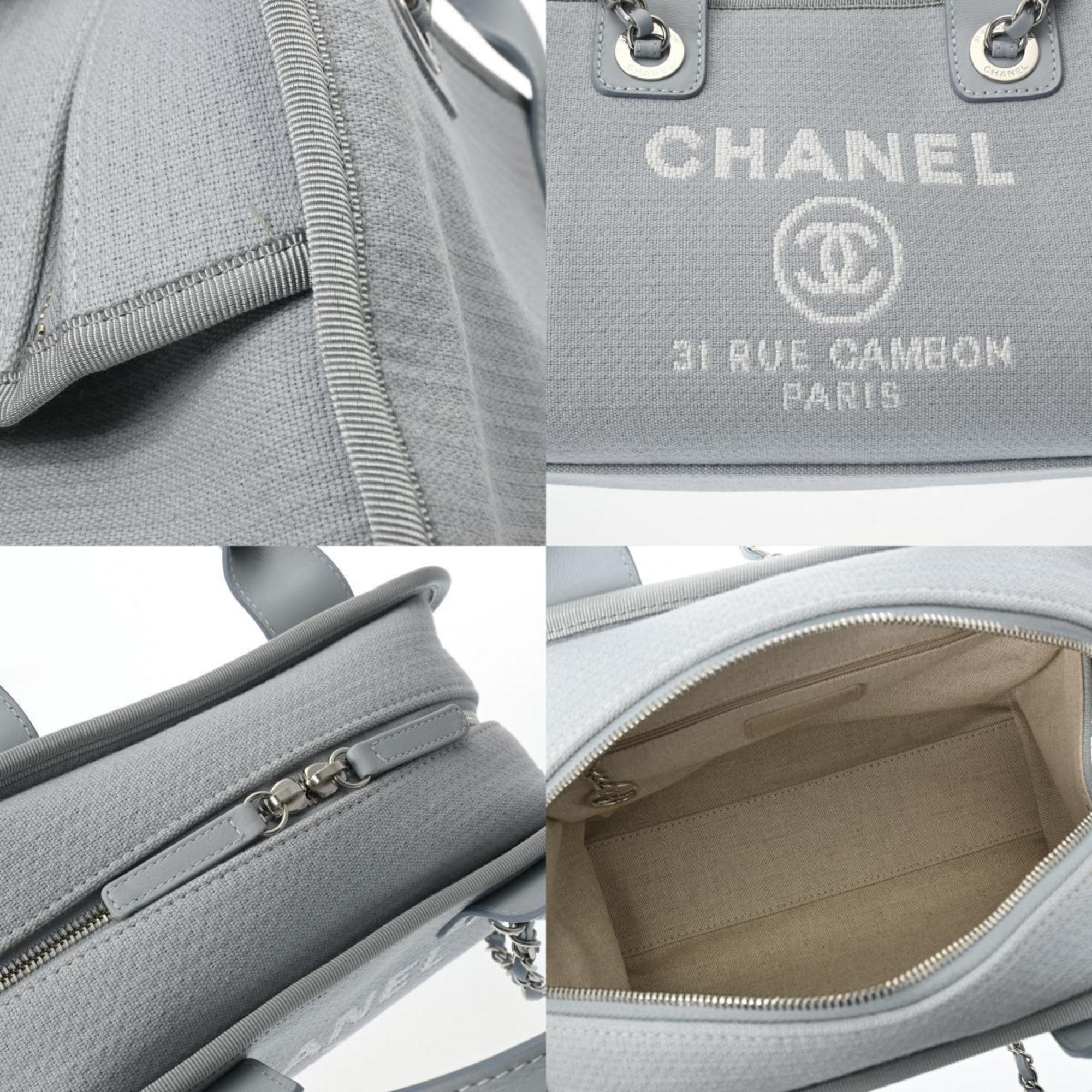 CHANEL Deauville Bowling Bag Blue A92749 Women's Canvas Handbag